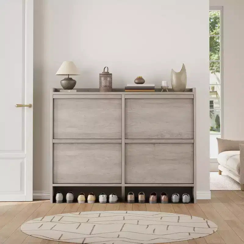 Scarpiera a 4 Ante Ribaltabili con Ripiano Regolabile - Organizzatore Versatile in Legno per Ingresso, Corridoio e Soggiorno