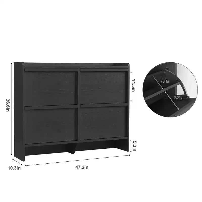 Scarpiera a 4 Ante Ribaltabili con Ripiano Regolabile - Organizzatore Versatile in Legno per Ingresso, Corridoio e Soggiorno