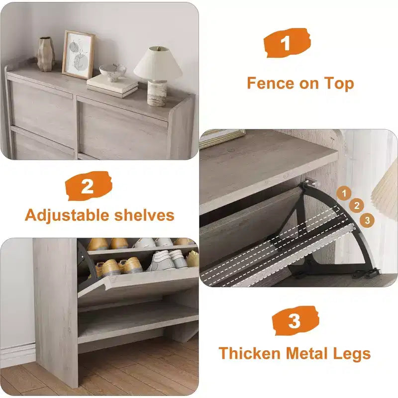 Scarpiera a 4 Ante Ribaltabili con Ripiano Regolabile - Organizzatore Versatile in Legno per Ingresso, Corridoio e Soggiorno