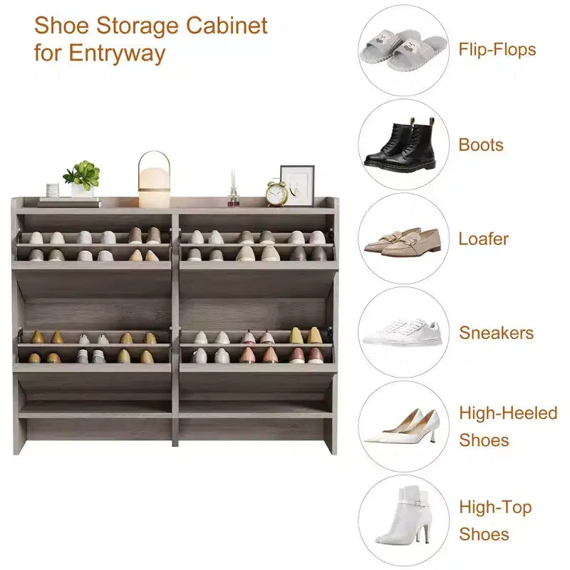 Scarpiera a 4 Ante Ribaltabili con Ripiano Regolabile - Organizzatore Versatile in Legno per Ingresso, Corridoio e Soggiorno