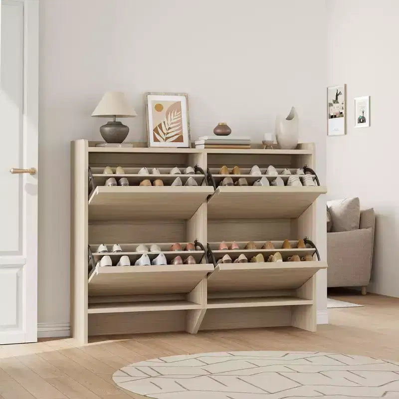 Scarpiera a 4 Ante Ribaltabili con Ripiano Regolabile - Organizzatore Versatile in Legno per Ingresso, Corridoio e Soggiorno