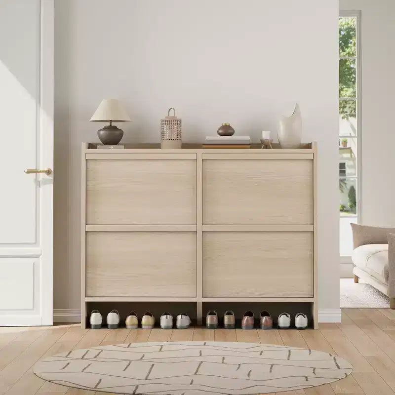 Scarpiera a 4 Ante Ribaltabili con Ripiano Regolabile - Organizzatore Versatile in Legno per Ingresso, Corridoio e Soggiorno