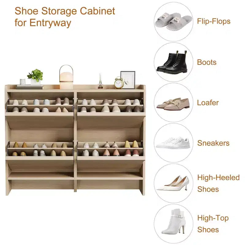 Scarpiera a 4 Ante Ribaltabili con Ripiano Regolabile - Organizzatore Versatile in Legno per Ingresso, Corridoio e Soggiorno
