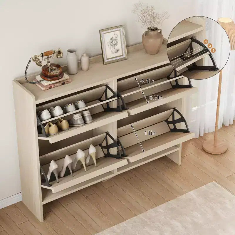 Scarpiera a 4 Ante Ribaltabili con Ripiano Regolabile - Organizzatore Versatile in Legno per Ingresso, Corridoio e Soggiorno