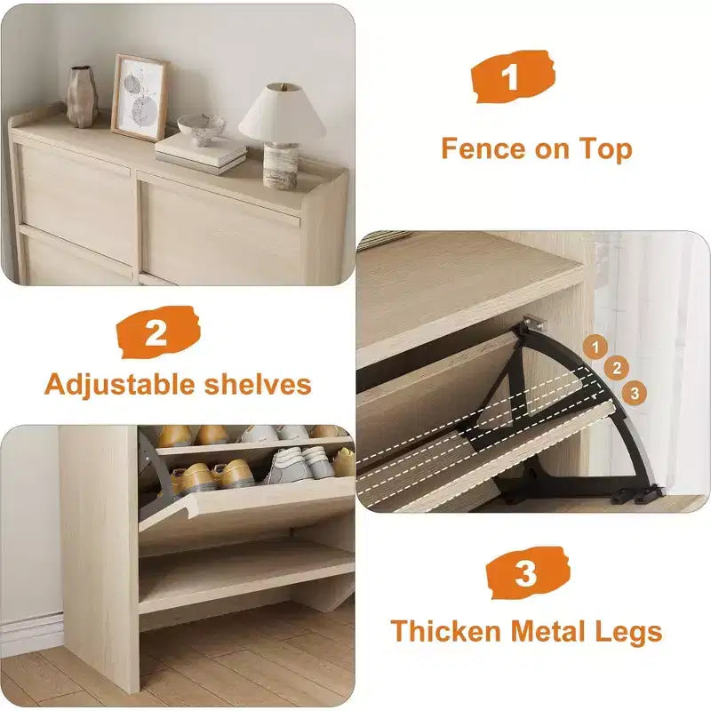 Scarpiera a 4 Ante Ribaltabili con Ripiano Regolabile - Organizzatore Versatile in Legno per Ingresso, Corridoio e Soggiorno
