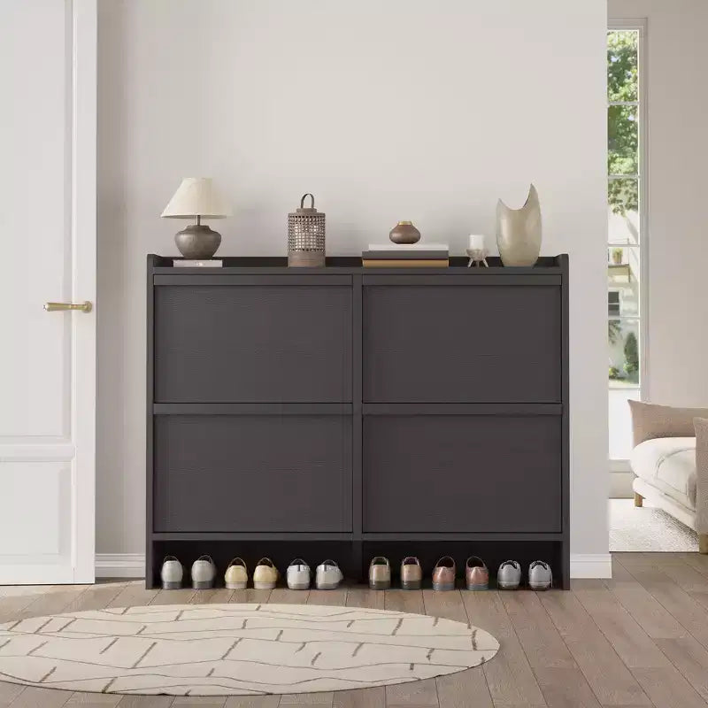 Scarpiera a 4 Ante Ribaltabili con Ripiano Regolabile - Organizzatore Versatile in Legno per Ingresso, Corridoio e Soggiorno