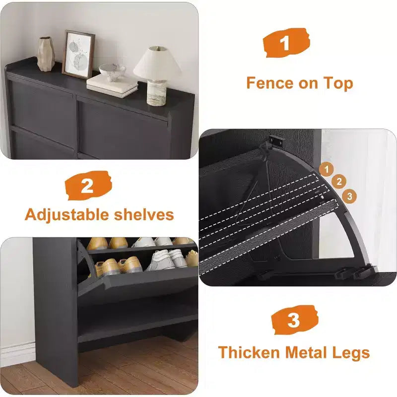 Scarpiera a 4 Ante Ribaltabili con Ripiano Regolabile - Organizzatore Versatile in Legno per Ingresso, Corridoio e Soggiorno
