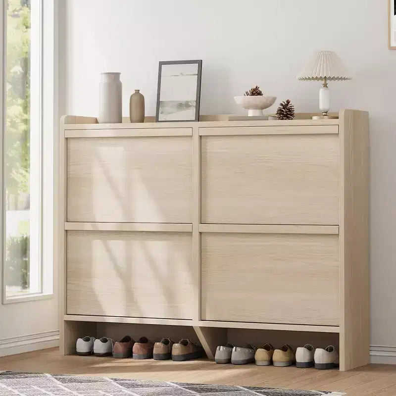 Scarpiera a 4 Ante Ribaltabili con Ripiano Regolabile - Organizzatore Versatile in Legno per Ingresso, Corridoio e Soggiorno