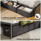 Twin Size Daybed with 3 Storage Drawers and Bookcase Gray Corner Bed Frame Charging Station LED Lights Upholstered Headboard Platform Support