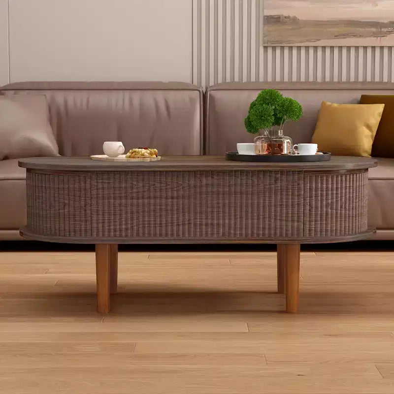 40 Modern Lift-Top Coffee Table with Hidden Storage, Rustic Oval Center Table for Living Room, Space-Saving Lift-Top Cocktail Table-Panipeachy