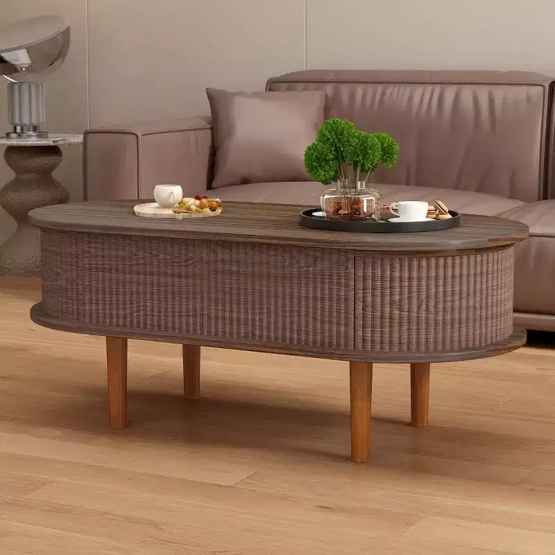40 Modern Lift-Top Coffee Table with Hidden Storage, Rustic Oval Center Table for Living Room, Space-Saving Lift-Top Cocktail Table-Panipeachy