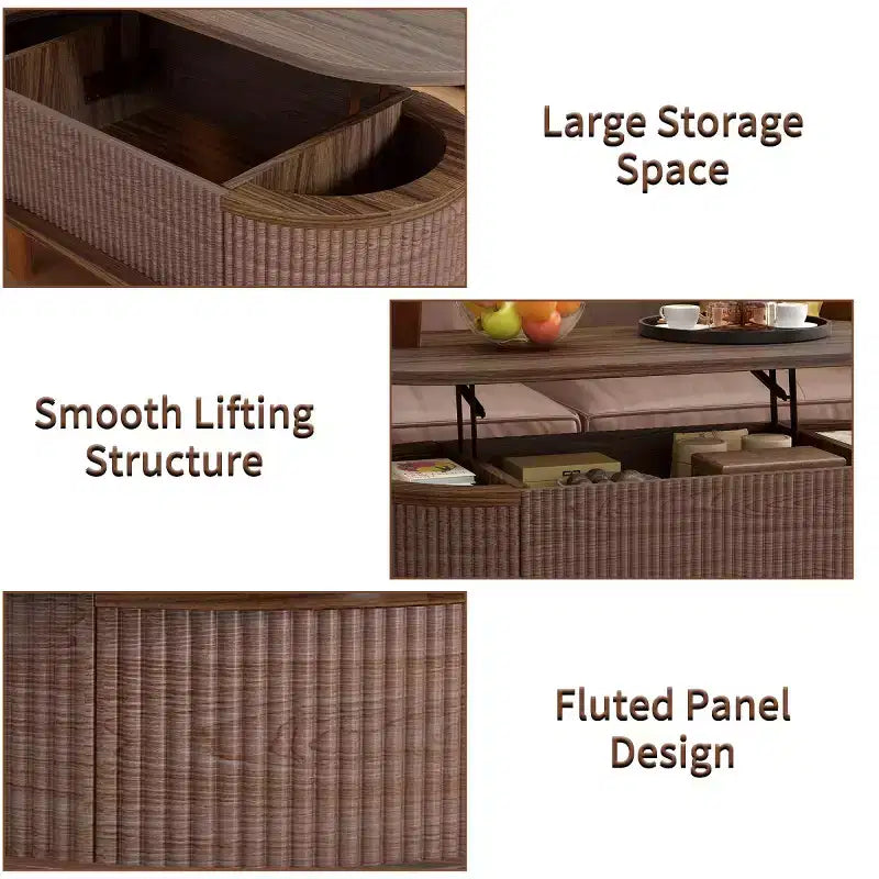 40 Modern Lift-Top Coffee Table with Hidden Storage, Rustic Oval Center Table for Living Room, Space-Saving Lift-Top Cocktail Table-Panipeachy