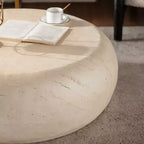 35.4 Modern Round Coffee Table, Faux Stone Center Table, Smooth Edge End Table for Living Room, No Assembly Required-Panipeachy