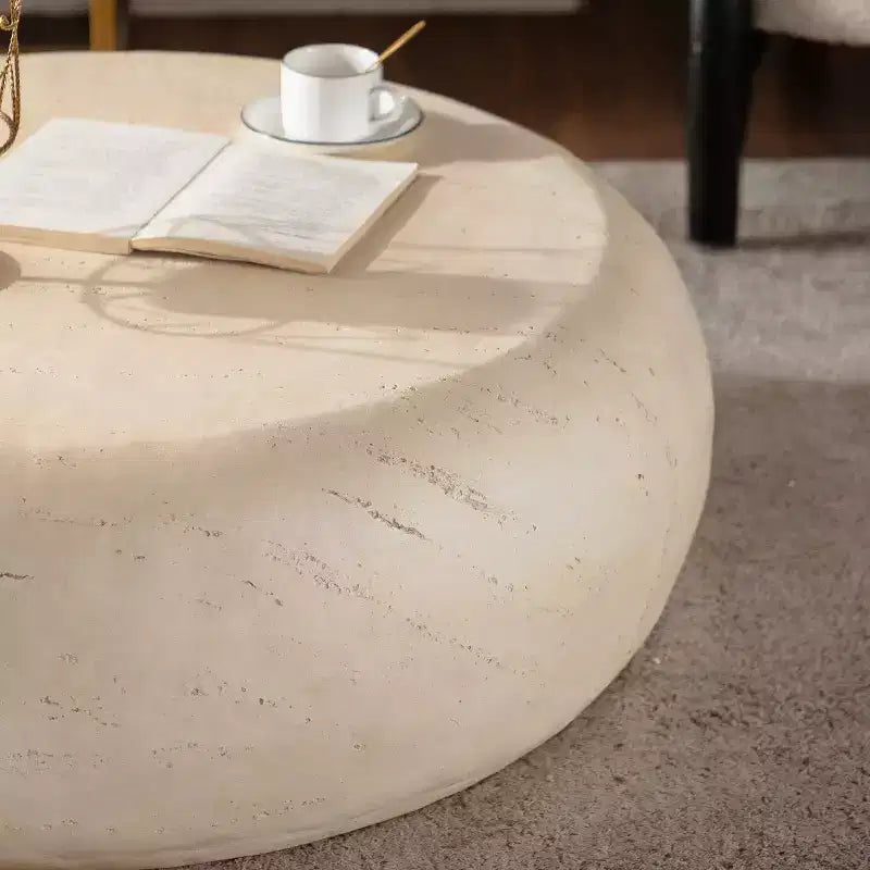35.4 Modern Round Coffee Table, Faux Stone Center Table, Smooth Edge End Table for Living Room, No Assembly Required-Panipeachy