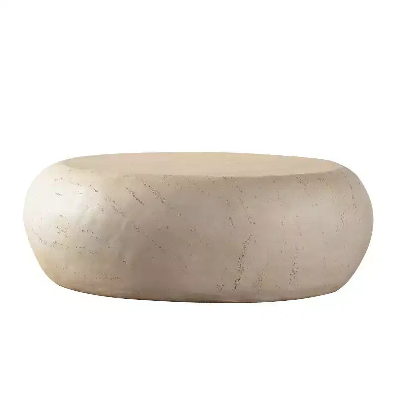 35.4 Modern Round Coffee Table, Faux Stone Center Table, Smooth Edge End Table for Living Room, No Assembly Required-Panipeachy