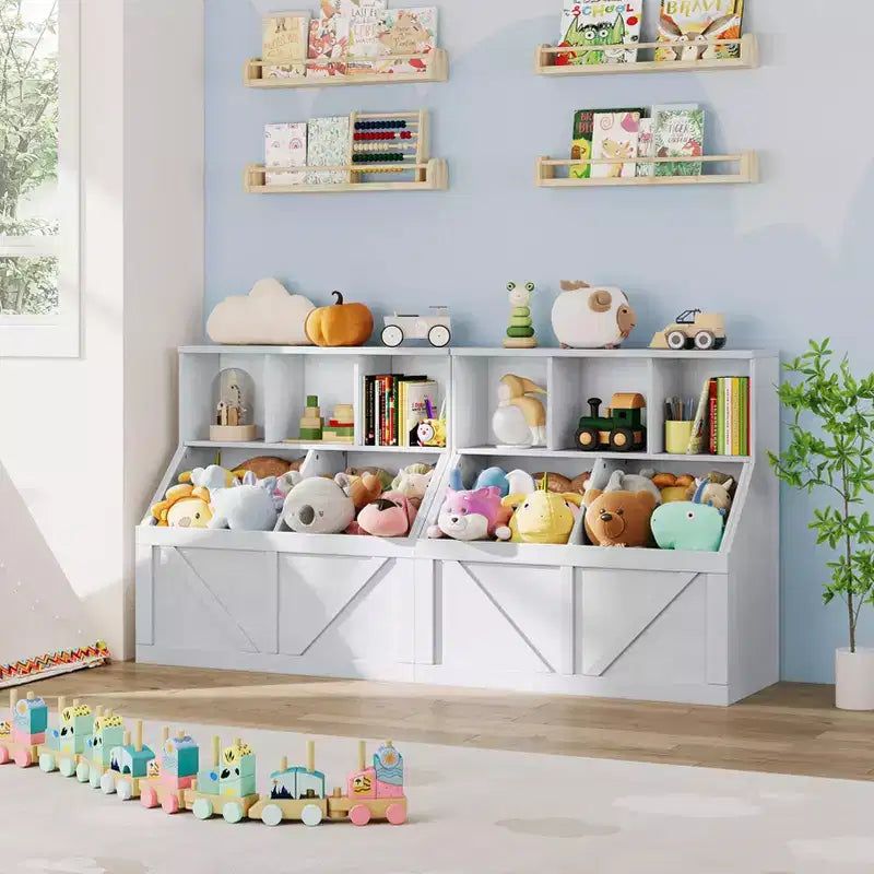 Libreria e Portagiochi per Bambini, Organizzatore Portagiochi per Bambini, Mobile Contenitore Giocattoli con Scaffale per Giocattoli, Libreria Organizzatore Giocattoli per Bambini Piccoli con Contenitori