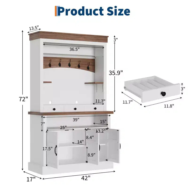 Mobile Bar con Luce a LED, Credenza da Cucina da 72 pollici con Armadietto per Bar Caffè Stile Fattoria, Mobile Contenitore a Buffet con Supporto per Microonde/Ripiano in Vetro/6 Ganci/3 Cassetti