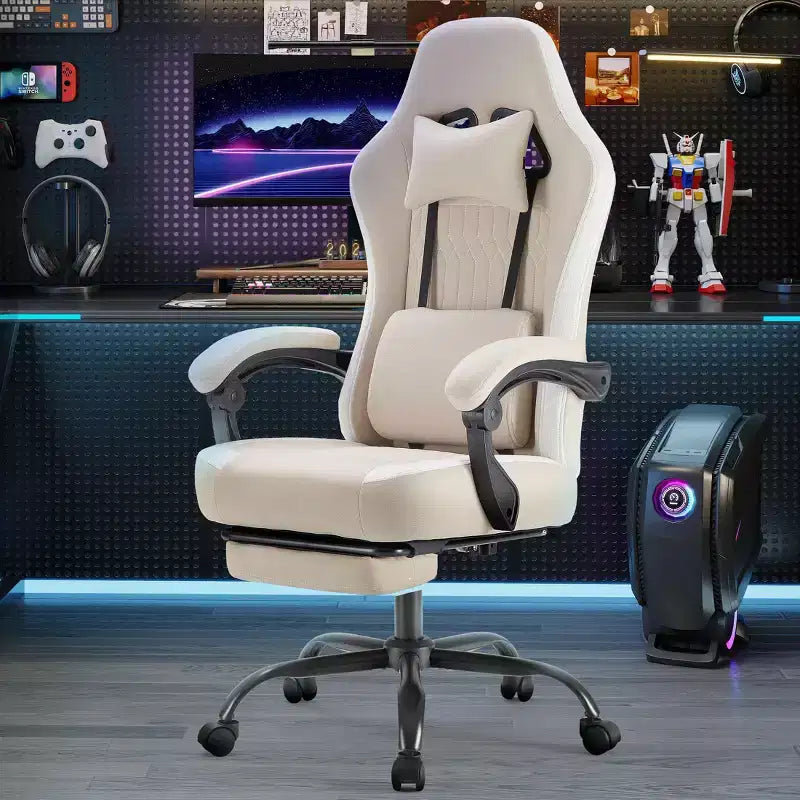 Sedia girevole in microfibra a incrocio TUYOHW con ruote, sedia da ufficio con poggiatesta e cuscino lombare rimovibili, sedia da gaming per l'ufficio