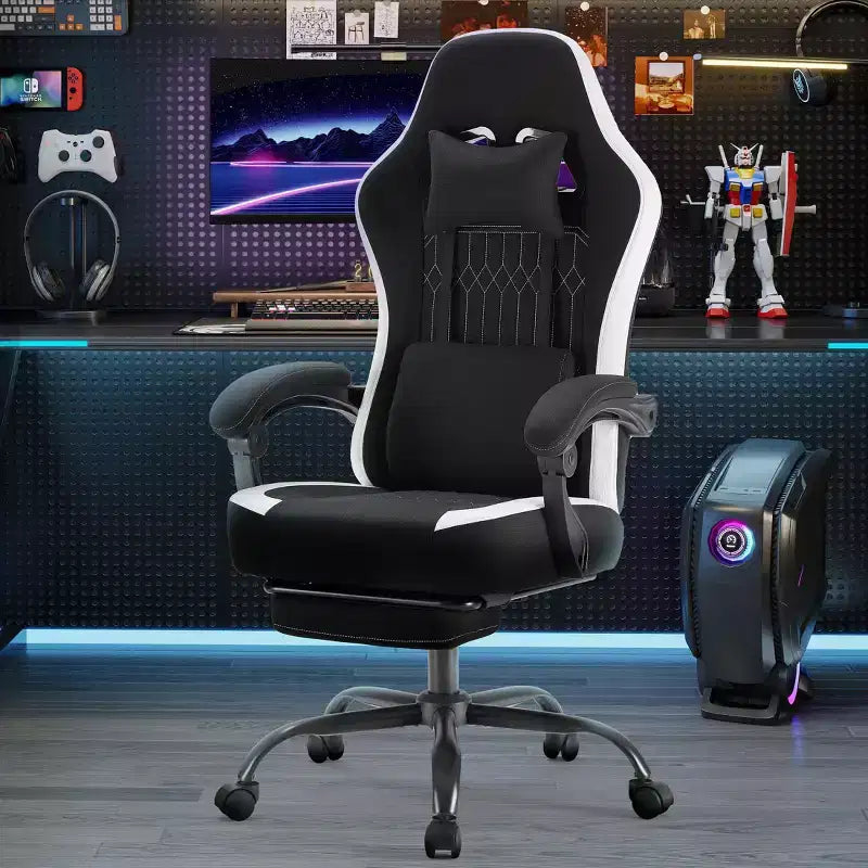 Sedia girevole in microfibra a incrocio TUYOHW con ruote, sedia da ufficio con poggiatesta e cuscino lombare rimovibili, sedia da gaming per l'ufficio