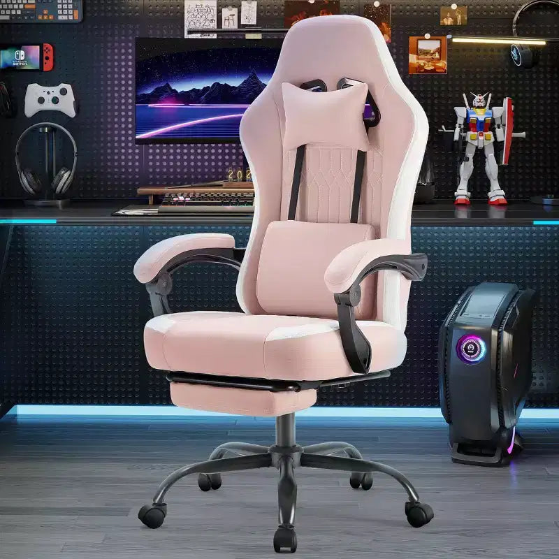 Sedia girevole in microfibra a incrocio TUYOHW con ruote, sedia da ufficio con poggiatesta e cuscino lombare rimovibili, sedia da gaming per l'ufficio