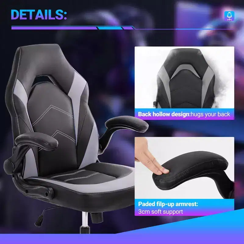 Sedia Girevole TUYOHW in Pelle Sintetica con Ruote e Schienale a Croce, Sedia da Ufficio con Schienale a S, Sedia da Gaming per Ufficio
