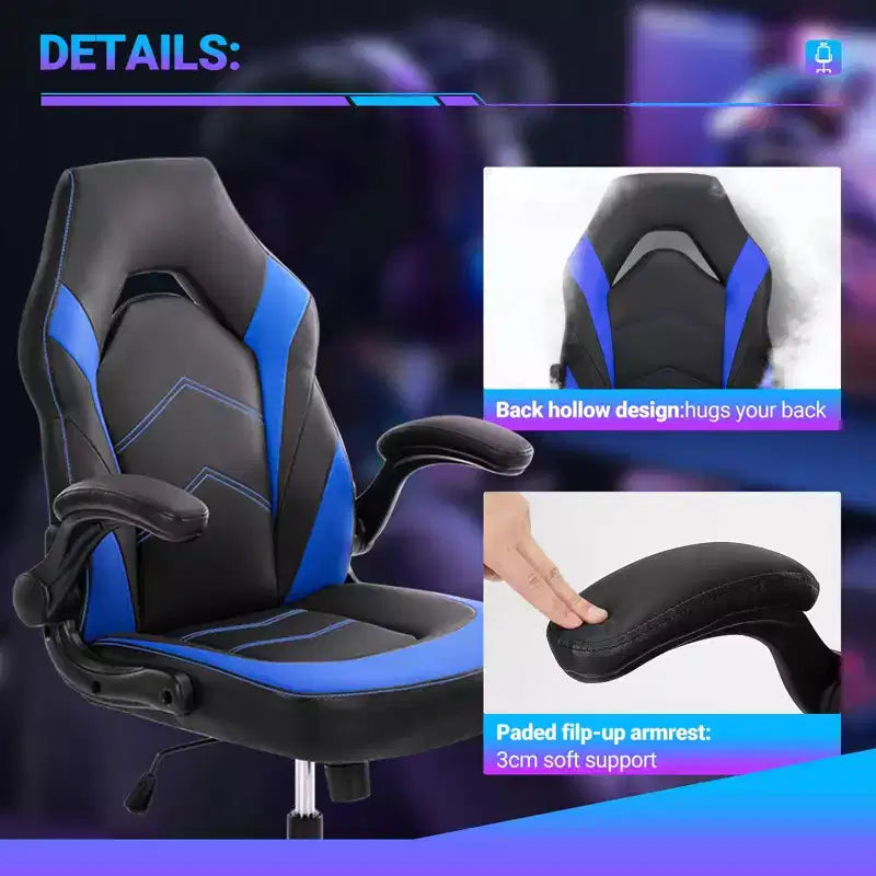 Sedia Girevole TUYOHW in Pelle Sintetica con Ruote e Schienale a Croce, Sedia da Ufficio con Schienale a S, Sedia da Gaming per Ufficio