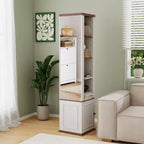 AndMakers Antique White Wood 15.74 in. Pantry Cabinet with 7 Shelves