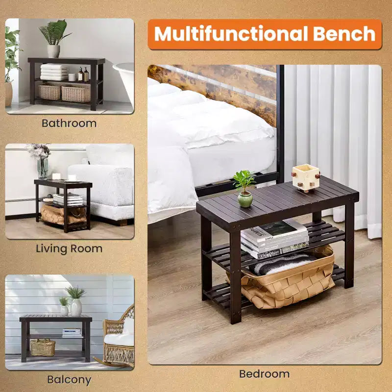 Bestier 3-Tier Bamboo Shoe Rack Bench, Compact Storage Organizer, 286lb Capacity, Suitable for Entryway Bedroom Living Room Balcony