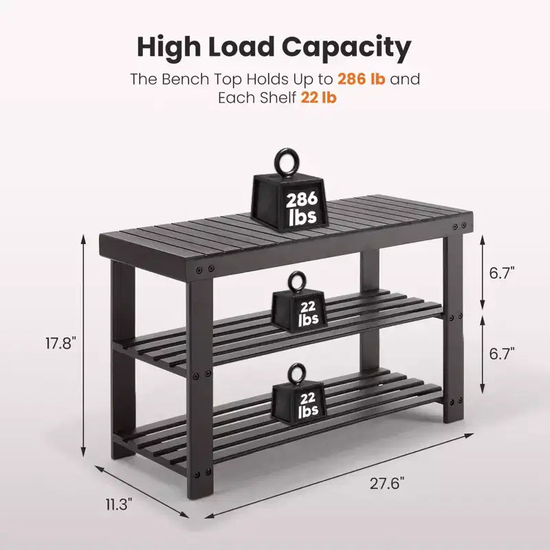 Bestier 3-Tier Bamboo Shoe Rack Bench, Compact Storage Organizer, 286lb Capacity, Suitable for Entryway Bedroom Living Room Balcony