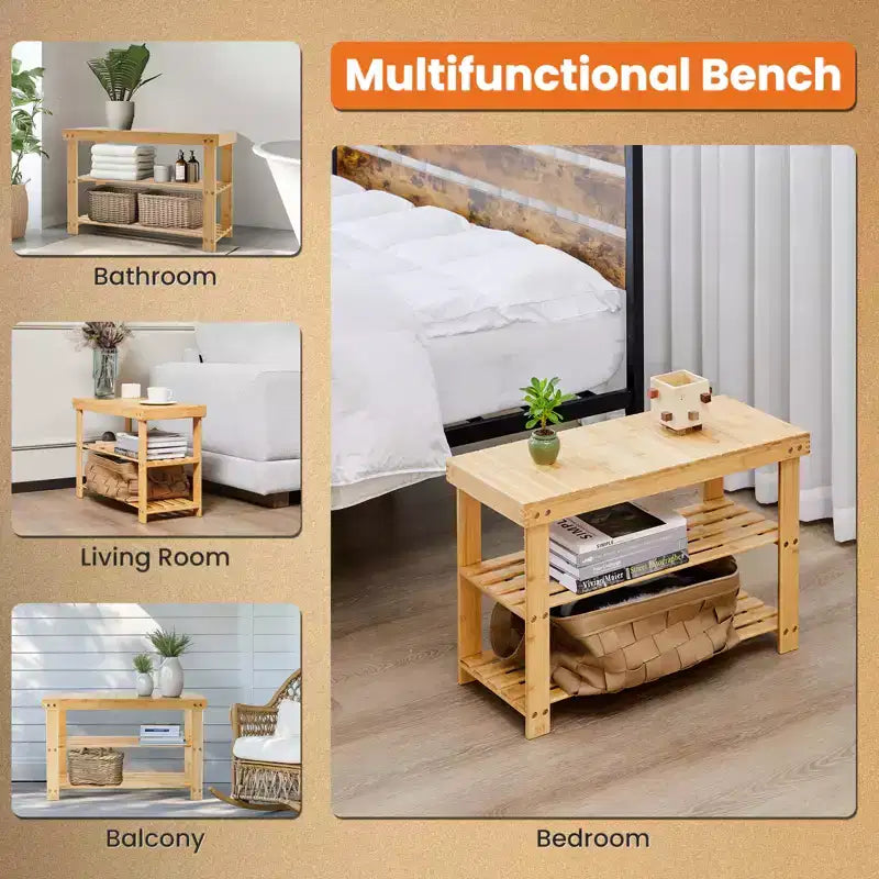 Bestier 3-Tier Bamboo Shoe Rack Bench, Compact Storage Organizer, 286lb Capacity, Suitable for Entryway Bedroom Living Room Balcony