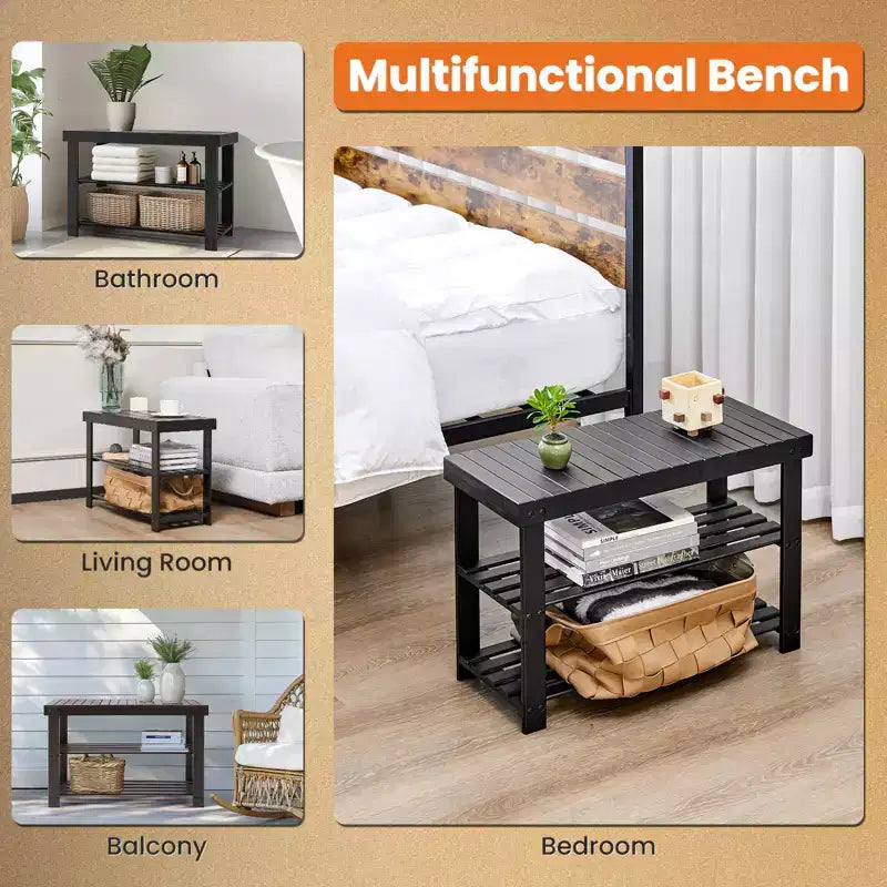 Bestier 3-Tier Bamboo Shoe Rack Bench, Compact Storage Organizer, 286lb Capacity, Suitable for Entryway Bedroom Living Room Balcony