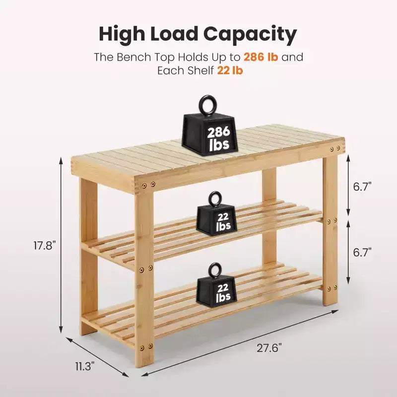 Bestier 3-Tier Bamboo Shoe Rack Bench, Compact Storage Organizer, 286lb Capacity, Suitable for Entryway Bedroom Living Room Balcony