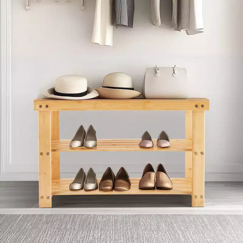 Bestier 3-Tier Bamboo Shoe Rack Bench, Compact Storage Organizer, 286lb Capacity, Suitable for Entryway Bedroom Living Room Balcony