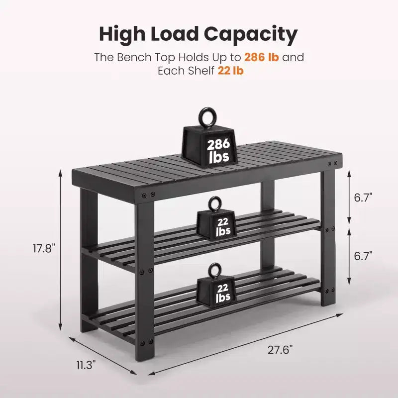 Bestier 3-Tier Bamboo Shoe Rack Bench, Compact Storage Organizer, 286lb Capacity, Suitable for Entryway Bedroom Living Room Balcony