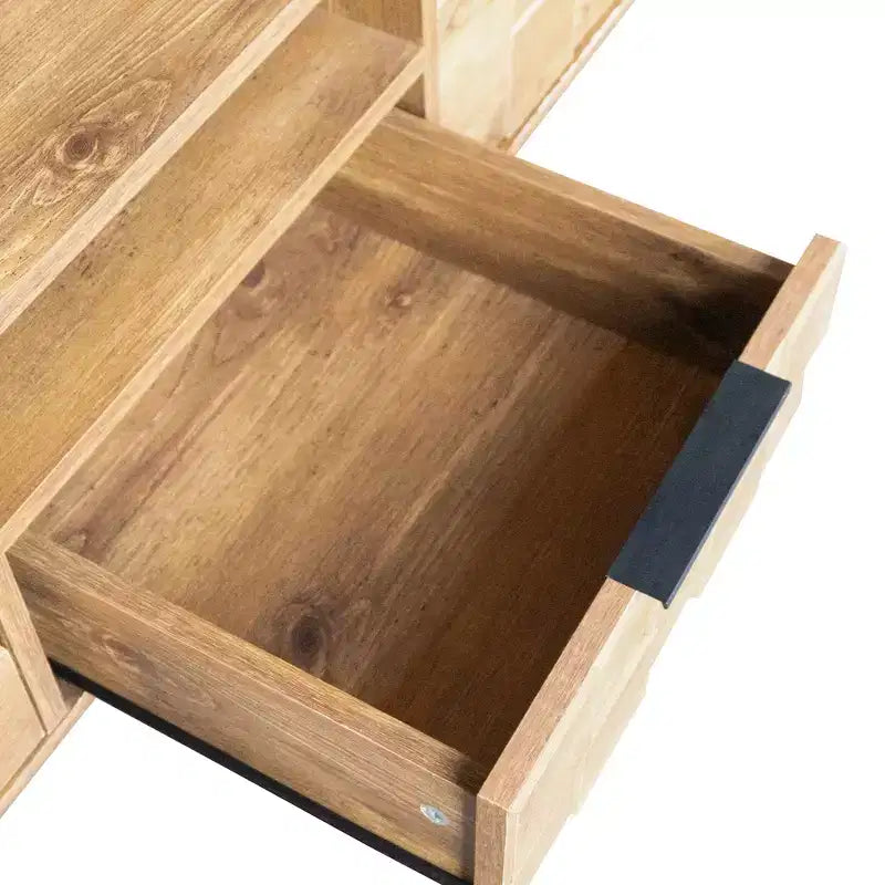 Mobile TV rustico con cassetti per TV da 75 pollici, mobiletto porta TV in legno con ante e gambe in legno massello per soggiorno, naturale