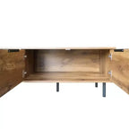 Mobile TV rustico con cassetti per TV da 75 pollici, mobiletto porta TV in legno con ante e gambe in legno massello per soggiorno, naturale