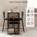 Dining Table Set for 2, High Top Bar Table and Chairs Set, Open Storage Shelves, Built-in Cup Holder & Wine Rack, for Small Kitchens, Apartments