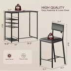 Dining Table Set for 2, High Top Bar Table and Chairs Set, Open Storage Shelves, Built-in Cup Holder & Wine Rack, for Small Kitchens, Apartments