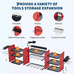 Power Tool Organizer Wall Mount, Heavy Duty 4-Layer Garage Rack, 8 no cord Drill Storage Shelf with Hooks, Drill Bit Shelf Battery Storage Holder