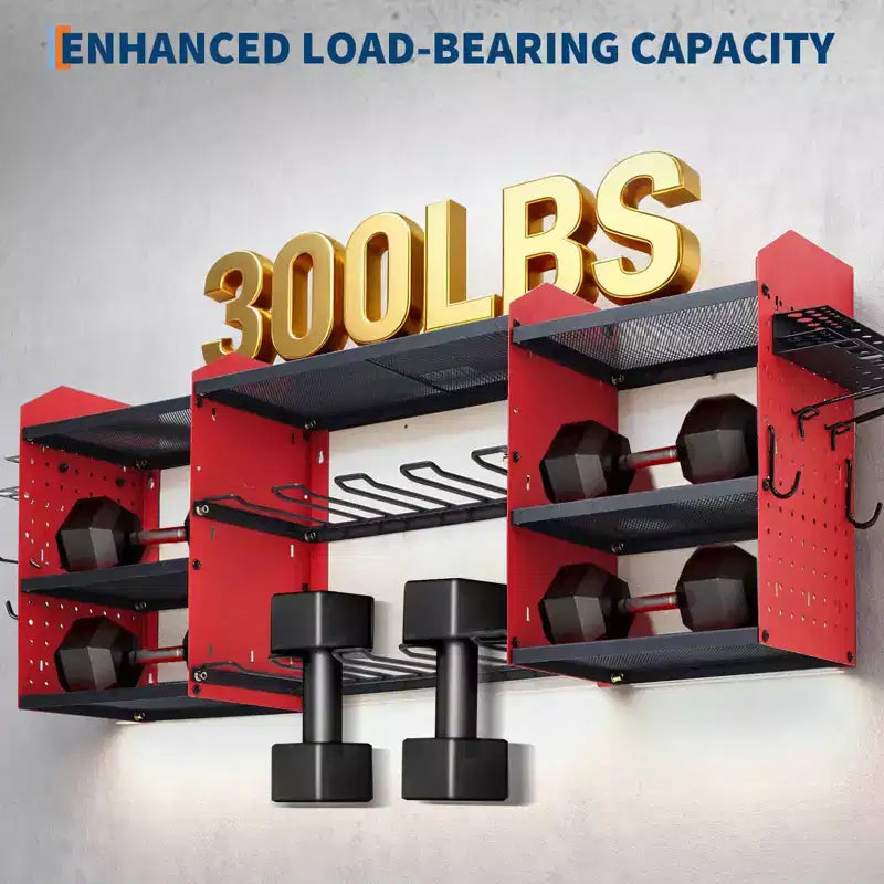 Power Tool Organizer Wall Mount, Heavy Duty 4-Layer Garage Rack, 8 no cord Drill Storage Shelf with Hooks, Drill Bit Shelf Battery Storage Holder