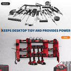Power Tool Organizer Wall Mount, Heavy Duty 4-Layer Garage Rack, 8 no cord Drill Storage Shelf with Hooks, Drill Bit Shelf Battery Storage Holder