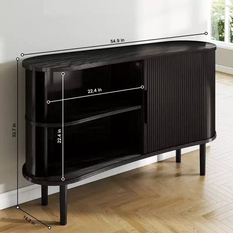 AEELLEEA Storage Sideboard 1.4M Long Curved MDF Modern Buffet Cabinet with Doors for Kitchen Living Room Bedroom Black