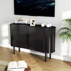 AEELLEEA Storage Sideboard 1.4M Long Curved MDF Modern Buffet Cabinet with Doors for Kitchen Living Room Bedroom Black