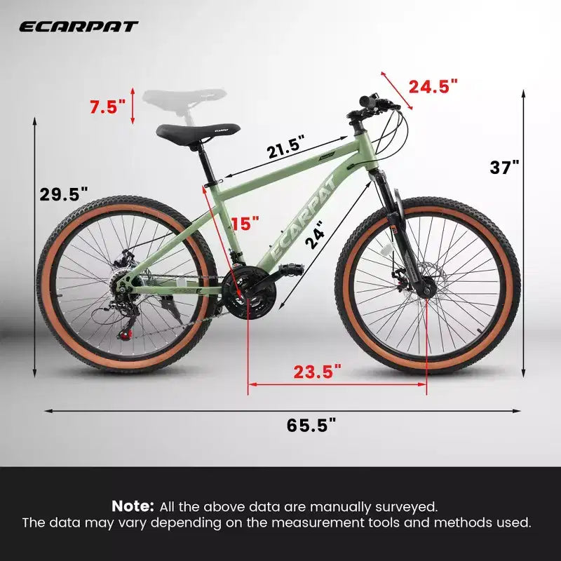 Mountain Bike 24 Inch Wheels, 21-Speed Mens Womens Trail Commuter City Mountain Bike