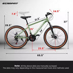 Mountain Bike 24 Inch Wheels, 21-Speed Mens Womens Trail Commuter City Mountain Bike
