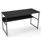 Costway 55 x 24 Computer Desk with Power Outlets & USB Ports, Storage Shelf, Metal Frame Black/Brown