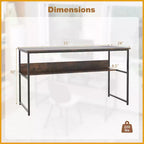 Costway 55 x 24 Computer Desk with Power Outlets & USB Ports, Storage Shelf, Metal Frame Black/Brown