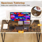 Costway 55 x 24 Computer Desk with Power Outlets & USB Ports, Storage Shelf, Metal Frame Black/Brown