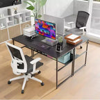 Costway 55 x 24 Computer Desk with Power Outlets & USB Ports, Storage Shelf, Metal Frame Black/Brown