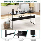 Costway 55 x 24 Computer Desk with Power Outlets & USB Ports, Storage Shelf, Metal Frame Black/Brown